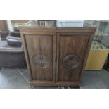 Chinese Style Cherrywood Drinks Cabinet, height 42.5'' x width 36'' x 19.5'' deep. Hinged top, two