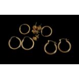Five Pairs of Ladies Gold Earrings, three pairs of hoop earrings and two pairs of knot style