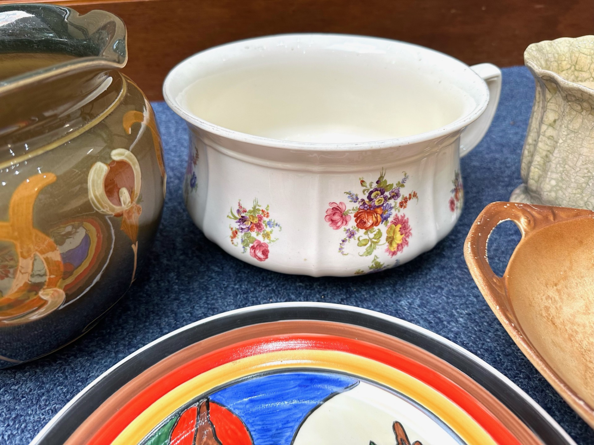 Collection of Vintage Porcelain, including two Deco style large colourful wall plates, a floral - Image 3 of 3