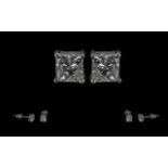 Ladies Fine Pair of 18ct Gold Diamond Set Earrings, Marked 750, The Princes Cut Diamonds of