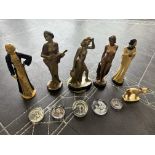 Collection of Figurines, Art Deco Style, including two porcelain ladies in evening wear, 12''