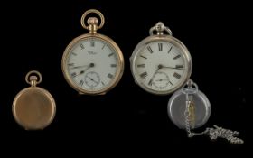 American Watch Co Waltham Traveller Keyless 9ct Gold Open Faced Pocket Watch - Full Hallmark For