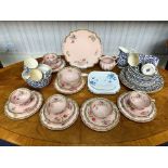 Box of Decorative Vintage China, comprising a pink floral Johnson Bros 'Rosedawn' tea set with