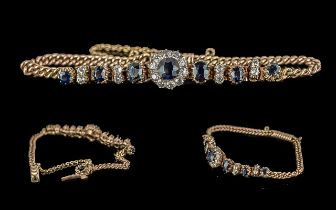 Victorian period 1837 -1901 ladies 9ct rose gold claw set sapphire and diamond set bracelet, not