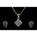 Antique Period - Superb Quality Stunning Platinum Single Stone Diamond Set Pendant, attached to a