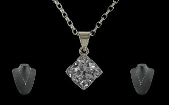 Antique Period - Superb Quality Stunning Platinum Single Stone Diamond Set Pendant, attached to a