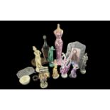 Box of Collectibles, including a vintage duck stand clothes brush, 8 porcelain figurines, pewter