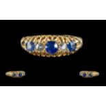 Edwardian Period Ladies 18ct Gold 5 Stone Diamond And Sapphire Set Ring - Gallery Setting. Full