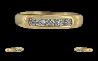 Ladies 18ct Gold 5 Stone Diamond Set Ring - Full Hallmark To Interior Of Shank. The Five Well