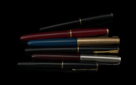 A Collection Of Vintage Parker Fountain Pens - 6 In Total. (1) Parker Junior Dufold Maroon Cased