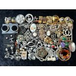 Collection Of Costume Jewellery - To Include Brooches, Earrings, Necklaces Stones, A Spoon Etc...