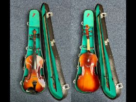Violin in Fitted Case, with bow. Maker's Label Lark to interior. Length 22.5''.