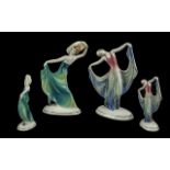 Katzhutte Two Hand Painted Art Deco Style Small Porcelain Figures, depicting young ladies in 1930'