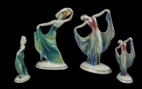 Katzhutte pair of hand painted 1930's porcelain small figure, depicting young ladies in 1930's