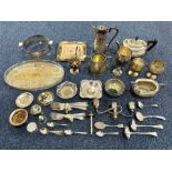 Box of Silver Plated Ware, including tea pots, goblets, tray, bowls, flatware, etc.