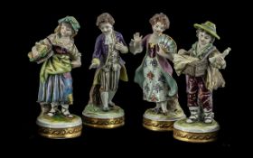 Sitzendorf - Two Pairs of Fine Quality Hand Painted Porcelain Figures. mid 20th century, one pair