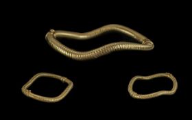 Ladies Good Quality Snake Design Hinged Bangle - Marked 14ct (585) Fully Hallmarked. Snake Ribbed