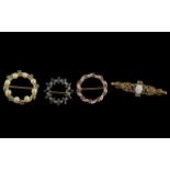 A Small Collection of Antique Period Brooches ( 4 ) In Total. Set with Diamonds, Rubies,