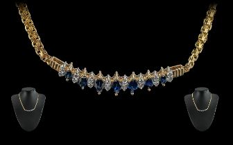 Ladies Pleasing Quality 14ct Gold Columbian Sapphire & Diamond Set Necklace of pleasing design and