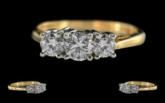 18ct gold - pleasing quality 3 stone diamond set ring, marked 18ct to shank, the well matched