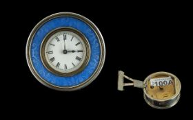 Edwardian Period Walker and Hall - Heavy Small Silver and Blue Enamel Round Travelling Key-wind