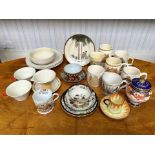 Box of Vintage Ceramics, including deco style cups and saucers, assorted Royal memorabilia mug,
