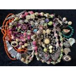Collection of Costume Jewellery, comprising beads, earrings, crystal necklaces, brooches, bracelets,