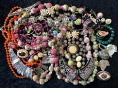 Collection of Costume Jewellery, comprising beads, earrings, crystal necklaces, brooches, bracelets,