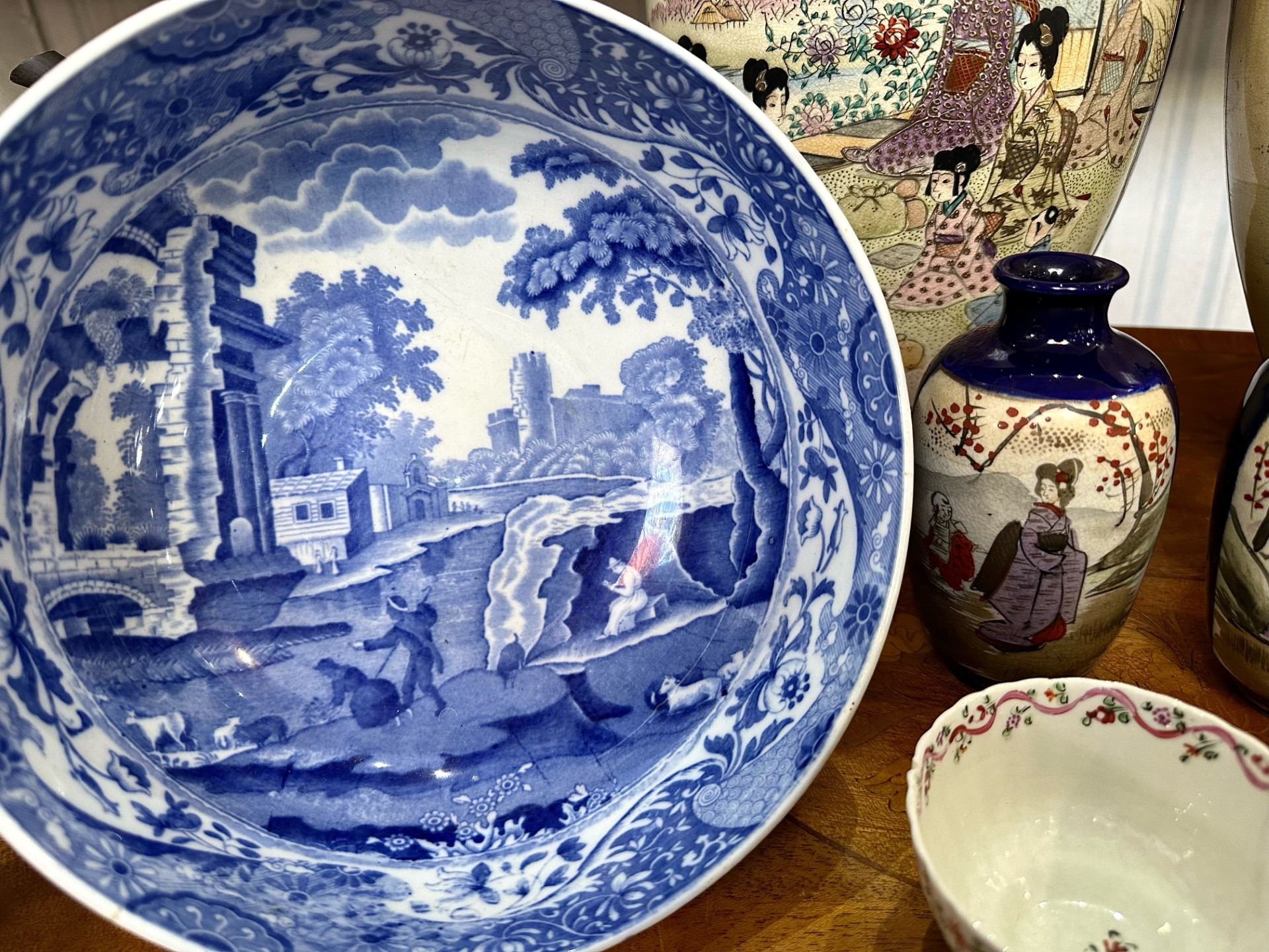 A Collection of Oriental Items to include two large cobalt blue Japanese Satsuma vases along with - Image 3 of 3