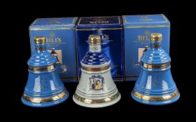 Three Bottles of Bells Old Scotch Whisky Decanters, Golden Wedding of the Queen Prince Philip,