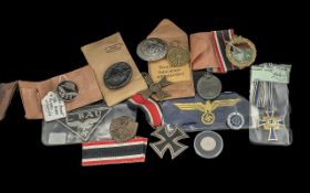 Collection of German Medals & Militaria, including a silk breast eagle, Mother's Cross WWII,