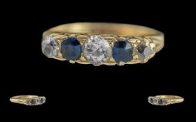 Antique period ladies 18ct gold 5 stone sapphire and diamond set ring. full hallmark to interior
