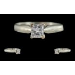 Ladies - platinum single stone diamond set ring. marked to interior of shank 950, the princes cut