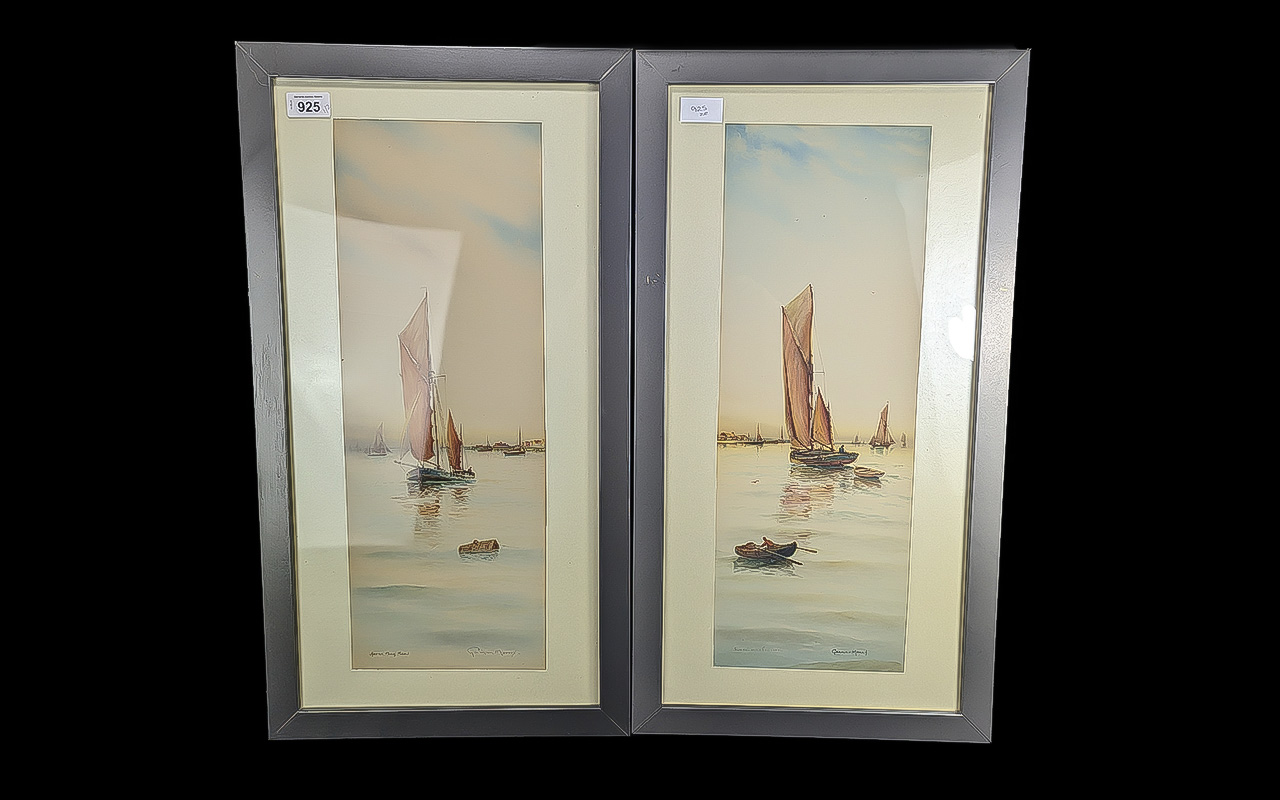 Pair of Garmon Morris Watercolours, 'Herne Bay Kent' and 'Sunset on the East Coast', depicting