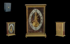 Jaeger-Lecoultre Mechanical Wind Gilt Metal Travellers Clock, Ref 538, with fitted case. Not