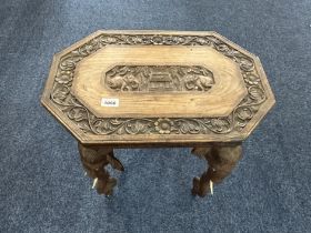 Small Indian Elephant Table, heavily carved top, four carved elephant legs, measures 21'' length x