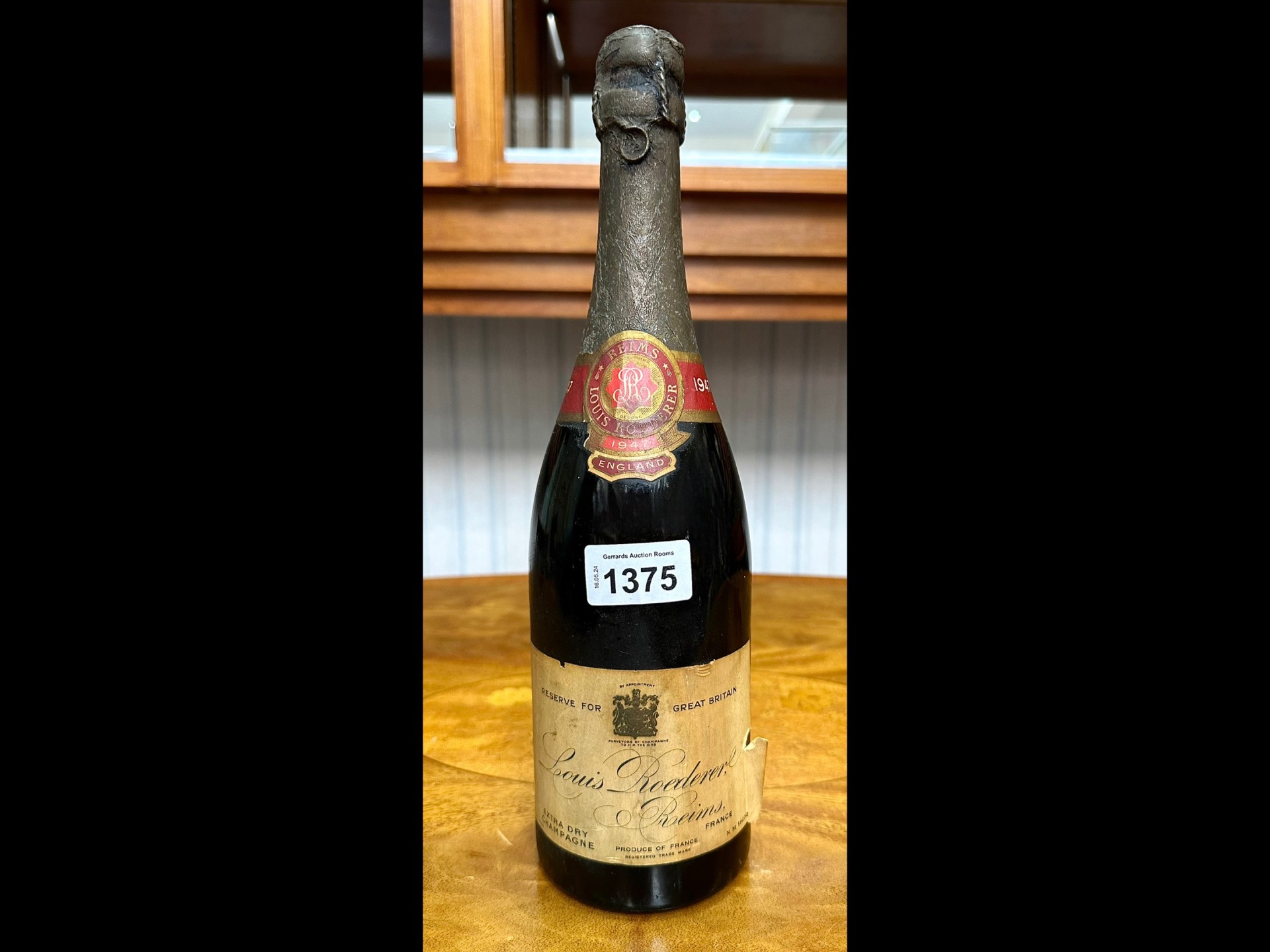 Bottle of Louis Roederer 1947 Extra Dry Champagne.