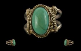 Ladies Attractive 9ct Gold Single Stone Turquoise Set Ring - Basket weave Rope Design. Setting &