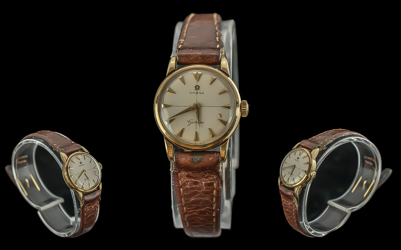 Omega - Geneve Ladies 9ct Gold Cased Mechanical Wrist Watch, with Original Omega Leather Watch