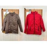 Two Brand New Ladies Modern Fashion Anoraks comprising a taupe padded jacket with a fur trim collar,