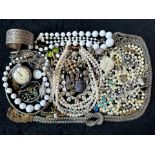 Collection of Costume Jewellery, comprising bracelets, bangles, brooches, pearls, chains, beads,
