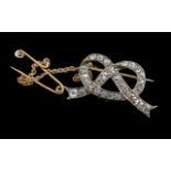 Antique Period - Ladies 18ct Gold Superb and Exquisite Diamond set Ribbon and Bow design small