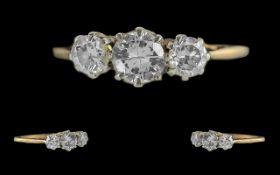 18ct Gold 3 Stone Diamond Set Ring, marked 18ct to interior of shank. The three old European cut