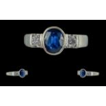 Ladies 18ct White Gold Pleasing Quality 3 Stone Sapphire and Diamond Set Ring. Marked 18ct to