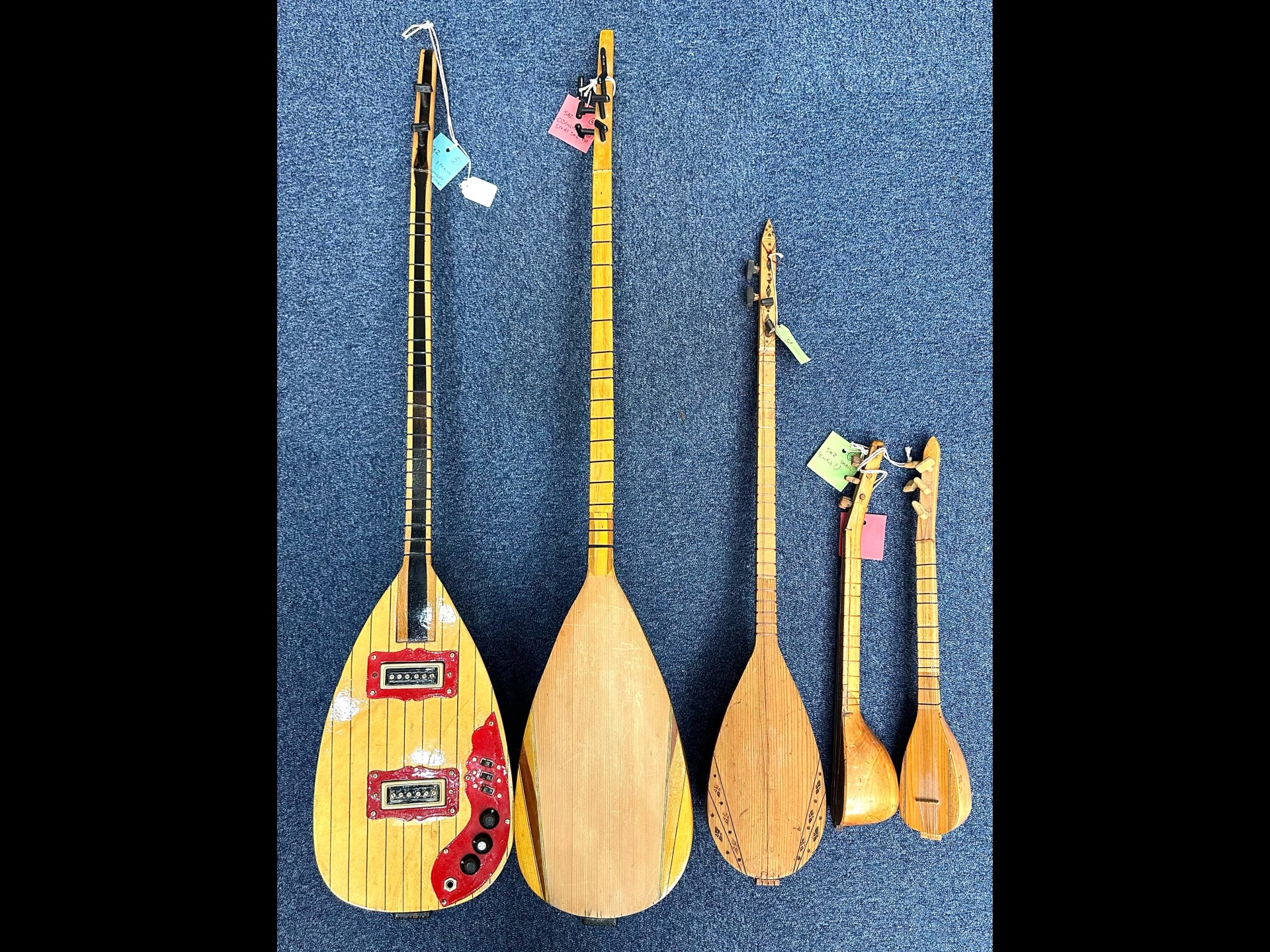 Collection of Five Saz, various sizes, Turkish, largest approx. 44'' long.