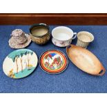 Collection of Vintage Porcelain, including two Deco style large colourful wall plates, a floral