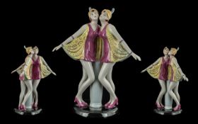 Austrian - wein hand painted figurine pair of female dancers, monogrammed to base, dated 1926 -