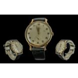 Benson 1940's Gents 9ct Gold Mechanical Wrist Watch, curved lugs, Hallmark to Interior of back