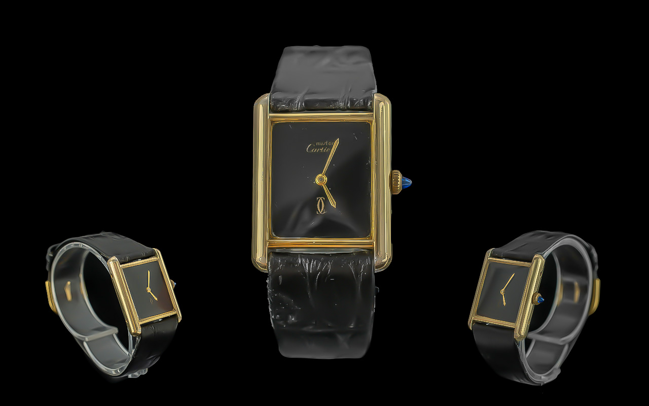Cartier Paris Ladies Gold on Silver Quartz Wristwatch, marked 925 with 20 microns of gold plate. Ref