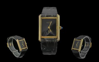 Cartier Paris Ladies Gold on Silver Quartz Wristwatch, marked 925 with 20 microns of gold plate. Ref